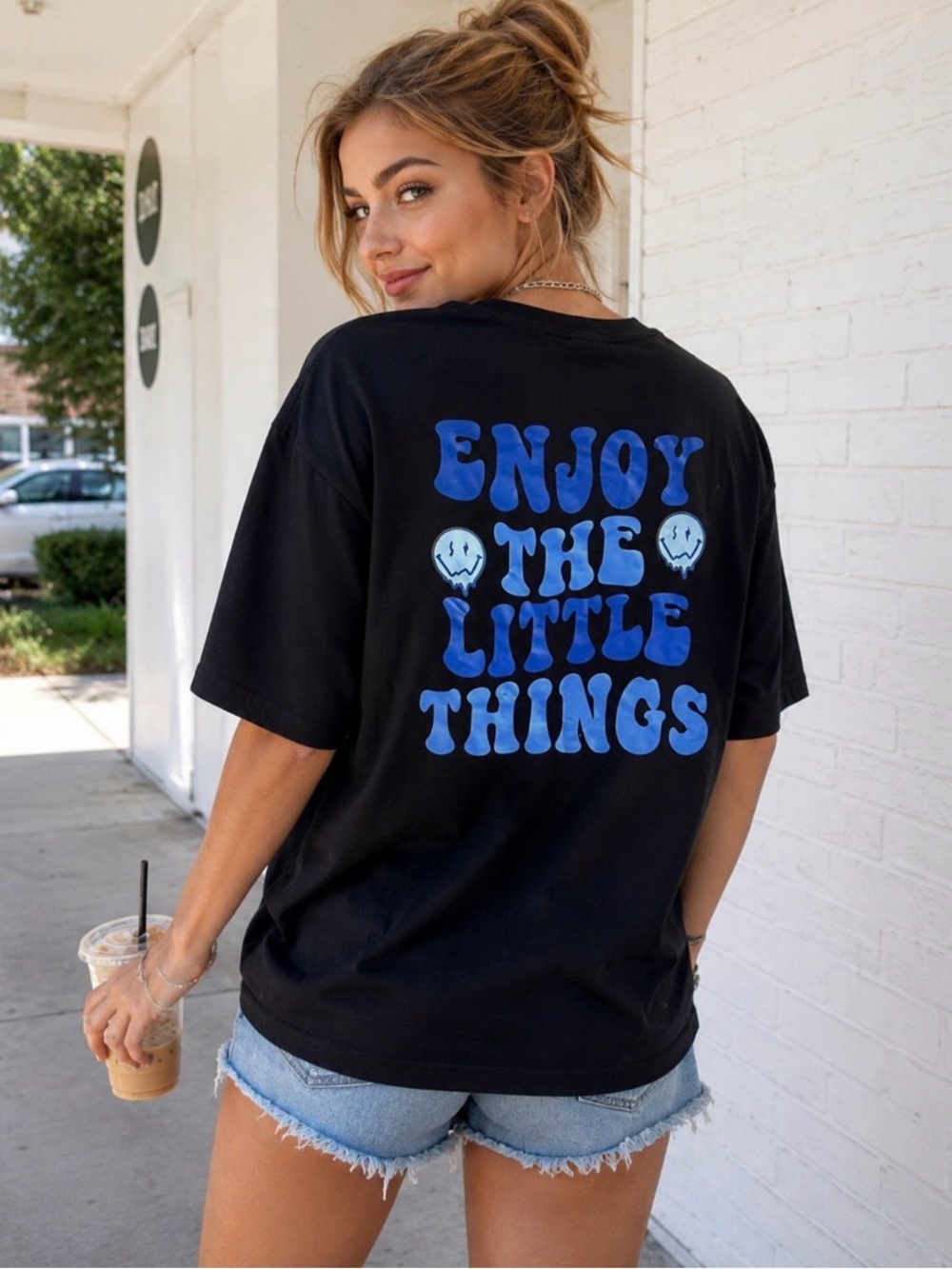 Romwe Enjoy The Little‎ Things Black Graphic Tee unisex L streetwear y2k casual